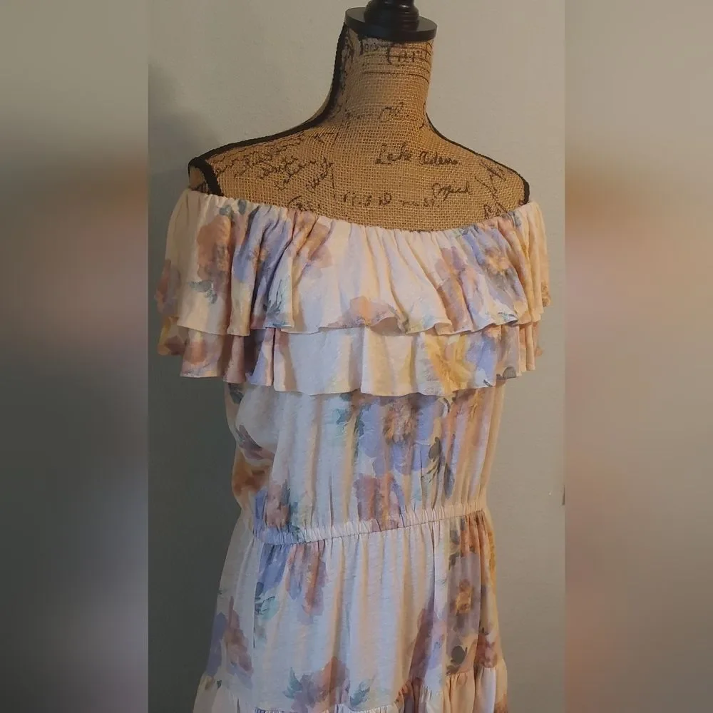 LAUREN Ralph Lauren Floral Off the Shoulder Tiered Maxi Dress Sz XL